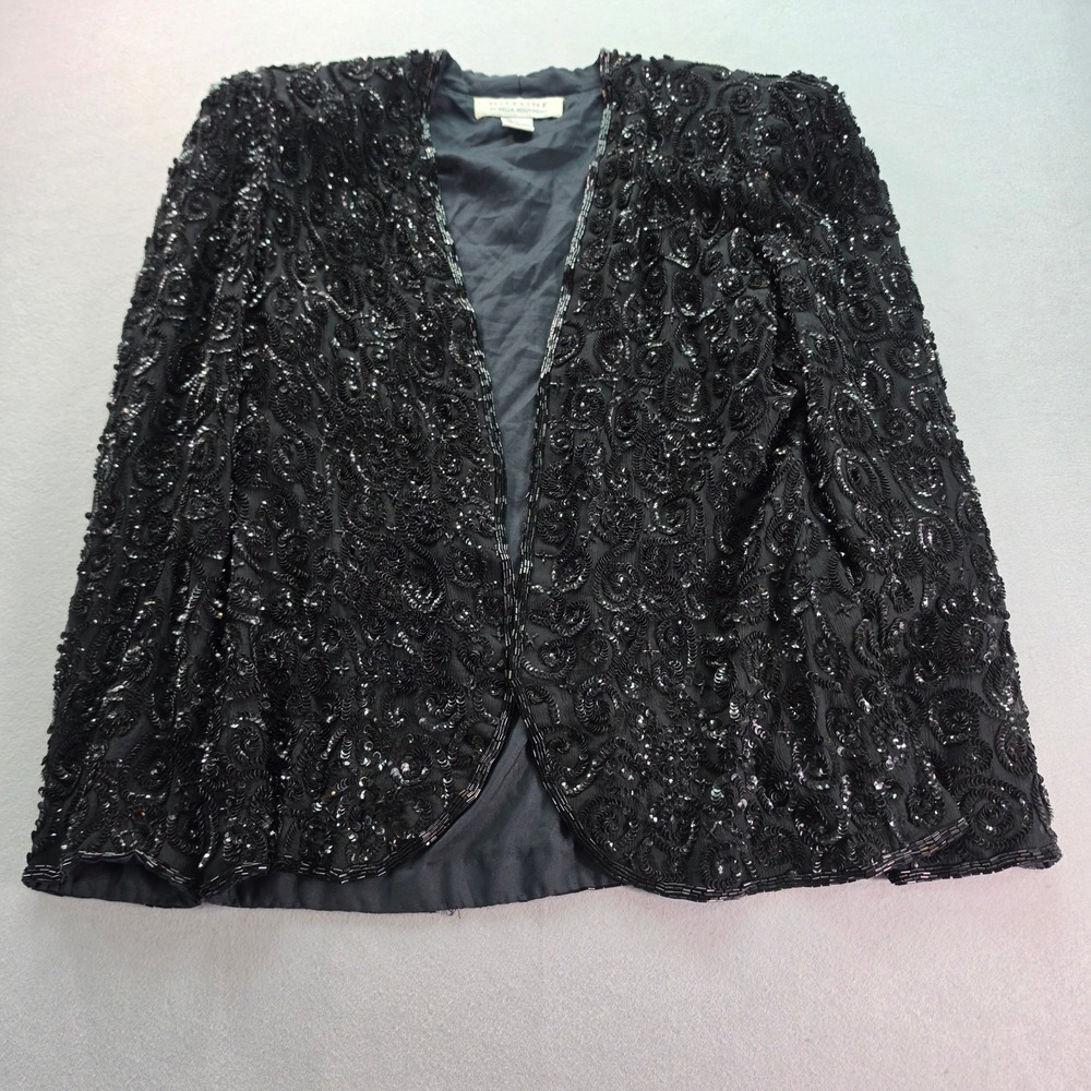 Niteline by Della Roufogali Black Silk Sequin Beaded Vintage Evening Jacket M